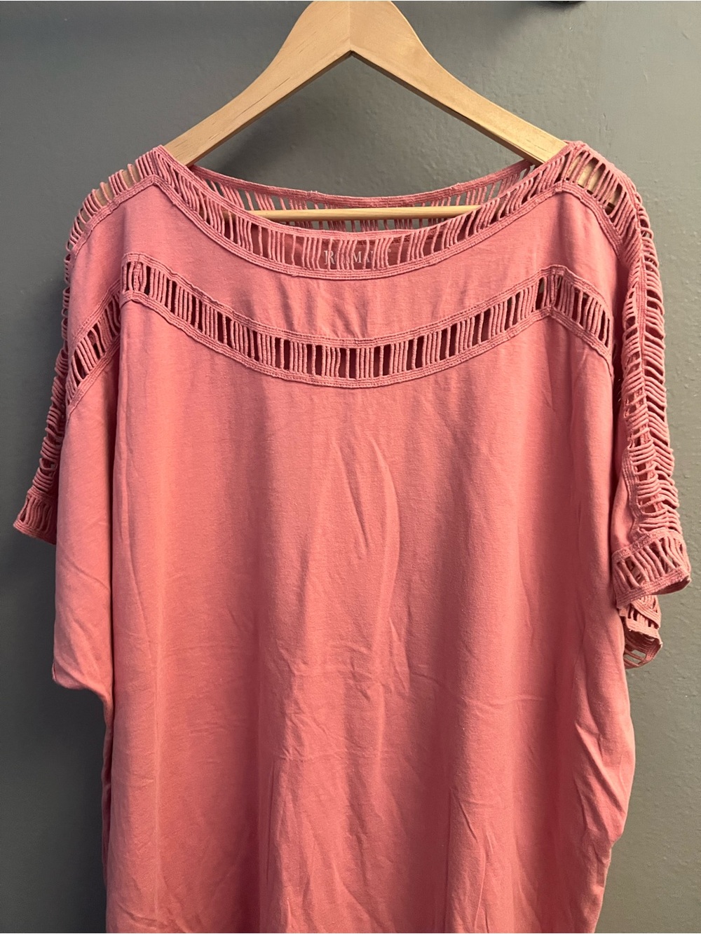 Roaman's Dusty Rose Crochet-Detail Tunic Top